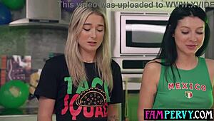 stepsisters hot sauce challenge turns into wild threesome with stepbro