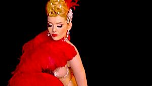 skinny big-boobed blonde milf miranda shines in slutty burlesque costume