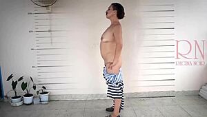 office police lady dressed as burglar slave punished in bdsm cosplay prison by dominant guard forcing undress and humiliation