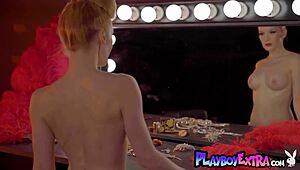 skinny big-boobed blonde milf miranda shines in slutty burlesque costume