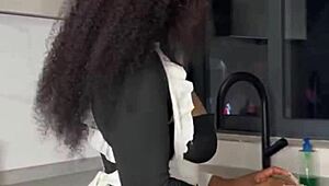 Ebony maid caught squirting wet pussy riding boss cock doggystyle full movie!