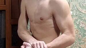 flexing hard in underwear skinny boy shows off muscular body!