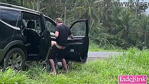 this cute blonde sub gets her bubble butt pounded bareback on the highway side