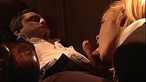 jasmines blowin the mafia boss under his desk slobberin all over that cock beggin for cum