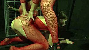 gorgeous femdom binds and punishes horny sub slut