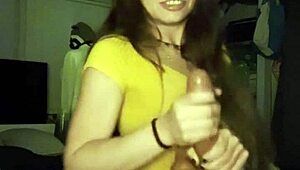 Petite Brunette in Stockings Rams Huge Dildo Deep into Shaved Pussy