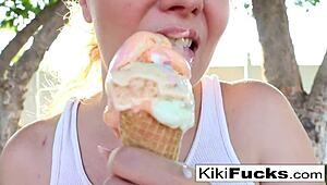 kiki's melting ice cream all over her tits and pussy 😩🍦💦