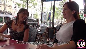 Guys rush to fuck perfect big tits ladies in lesbian anal foursome