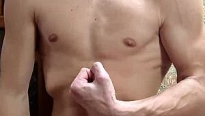 flexing hard in underwear skinny boy shows off muscular body!