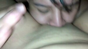 cuckold hubby worships my creamy pussy with tongue and toys right after my lover's thick load