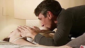 Chanel Preston Undresses for Bedroom Massage with Steve Holmes Spooning Missionary Trimmed Pussy Ball Licking