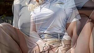 Blondă arată pizda udă pe teren de golf!