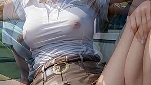 Blonde Flashes Wet Pussy Across Golf Field!