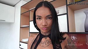 Niquita Brazilian cutie endures first double anal DAP pissing