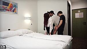 two vacation friends sneak hotel maid into mmf threesome surprise