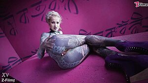 tattooed goth punk fingers gaping anal ass solo with huge buttplug collection