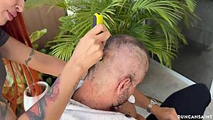 did you think this muscular latina bodybuilder with huge tits was just cutting hair?