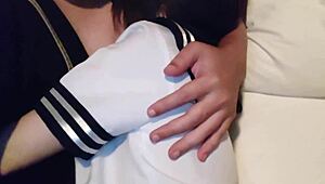 Petite Maid in Miniskirt Sucks Cock Then Gets Creampied by Friend