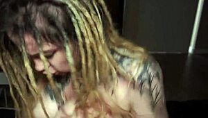 tattooed babe from party takes hard pounding bent over