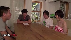 Yu Shinoda slurps two cocks! Japanese babe fucked hardcore in group toys