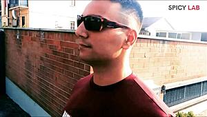 brunette with big boobs gets saved then fucked hard doggystyle bent over for facial cumshot