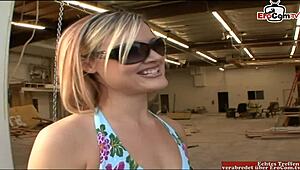 Blonde natural tits babe takes messy pussy cumshot