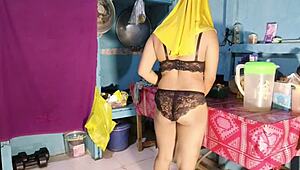 hairy housewife bends over doggystyle in bikini for amateur fucking big natural tits pussy beaver bent over