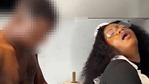 Ebony maid caught squirting wet pussy riding boss cock doggystyle full movie!