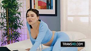 Curvy Mattress Saleswoman Surprised by Two Shemales' Advances