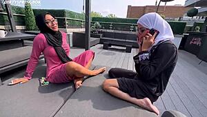 Two horny muslim men lure the innocent white girl into tight pussy play