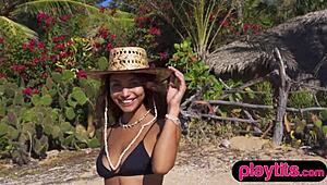 petite mexican babe... strips wet at beach shows off her huge ass cheeks