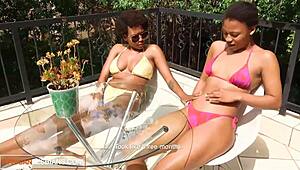 two natural ebony babes scissor wet pussies in real lesbian tribbing hookup