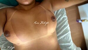 brazilian wife flashes tiny bikini cameltoe during topless massage for voyeur service guy