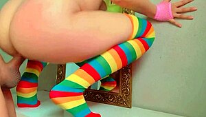 roommate and i practice sexy brunette pov sex in colorful lingerie dorm