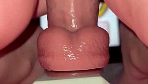 Wow! Tiny Redhead Rides Fence Post Cock Hard!