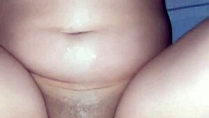 Petite housewife drilled deep on living room sofa