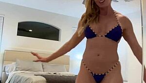 athletic blonde milf wife tries on bikinis showing big tits ass in heels