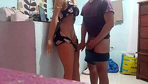 stepson sneaks tiny dick into latina stepmom's fat curvy ass while stepdad's away homemade