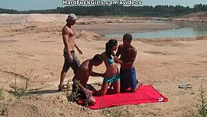 cute reality girl drops to knees sucking two hard cocks before double anal penetration