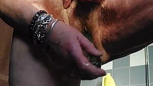 whoa oma stuffs huge cucumber deep in her hairy granny pussy 🍆💦
