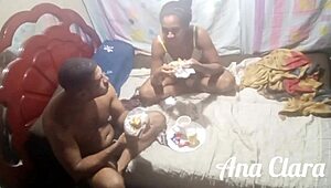 leo ogro trades snacks for brunette ebony's sloppy suck session