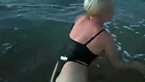Blonde Flashes Tits Sucks Cock Public Beach Exhibition