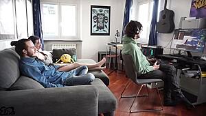 unlocked upgrade for nerd guy on couch starts 3some italian talk cumshot on tits