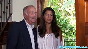 busty latina teen bends over for old man's deep doggystyle pussy pounding