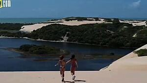 Brazilian lesbians bare it all in paradise spots!