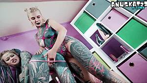 Dominant Tattooed Lesbian Pounds Pussy and Ass with Strap-On
