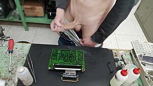 damn i unloaded a huge cumshot all over that clients skinny waist fuck machine oops!! 💦💦