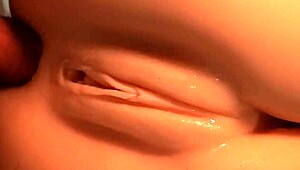 close-up double penetration on real doll pussy with toys and blowjob