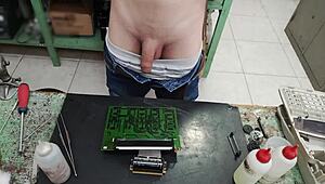 damn i unloaded a huge cumshot all over that clients skinny waist fuck machine oops!! 💦💦