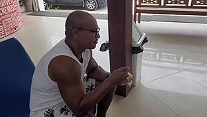 giant chocolate cock pounds ass at ice cream shop orgasm blast